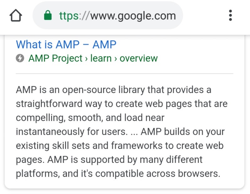 AMP in zoekresultaten voorbeeld