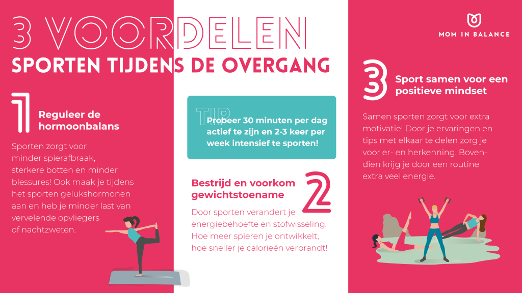 Mom in balance infographic sporten tijdens overgang
