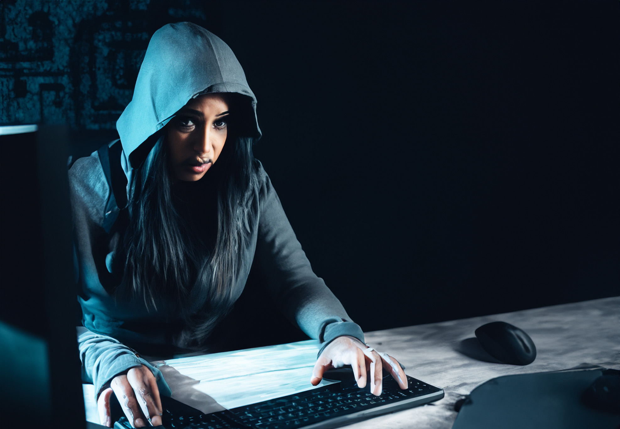 Vrouwelijke hacker gemaakt met AI