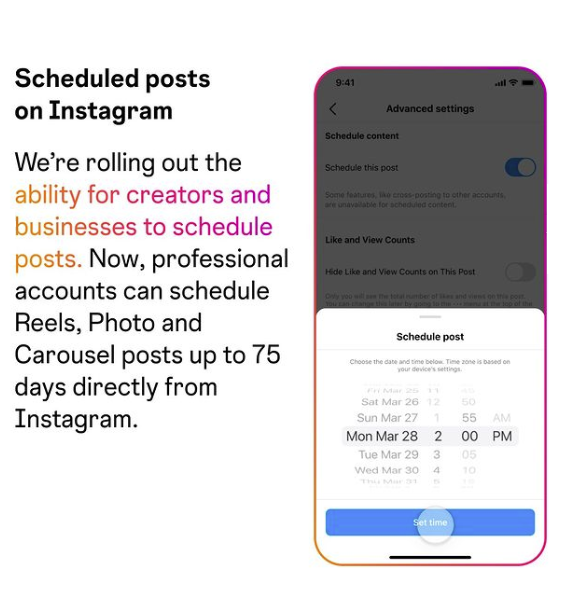 Scheduled posts op Instagram
