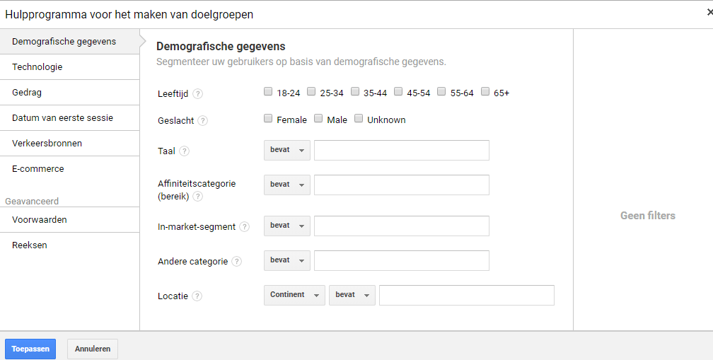 Google Analytics doelgroepen maken