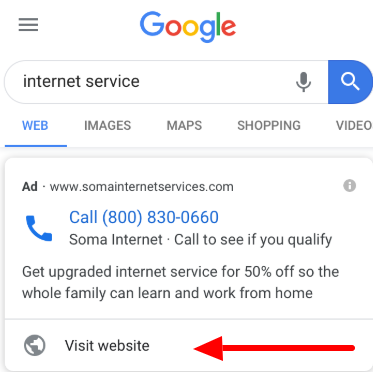 Voorbeeld van een Google beladvertentie