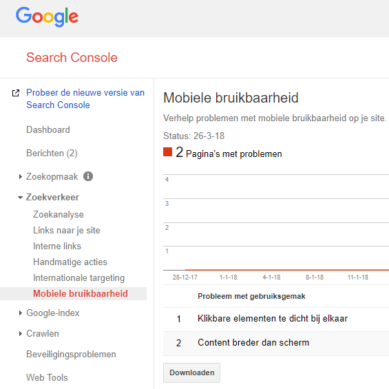 Mobiele bruikbaarheid in Search Console