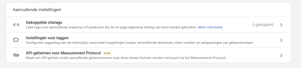 ga4 aanvullende instellingen