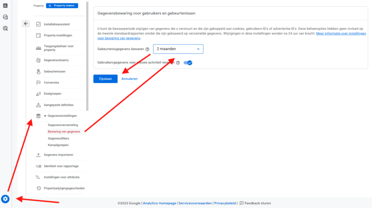 ga4 opslagduur gegevens