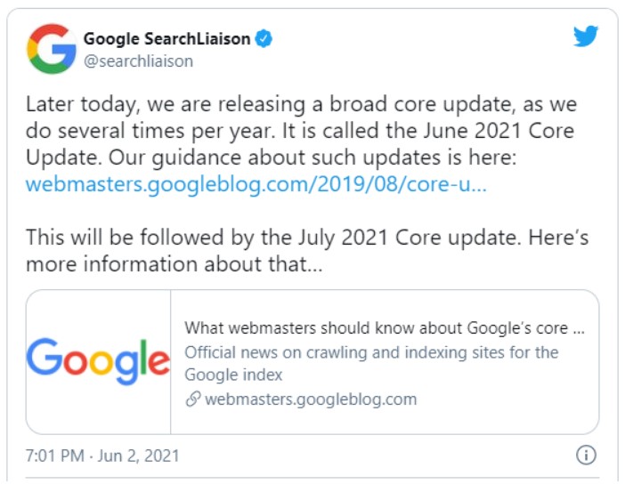 Aankondiging core update Google