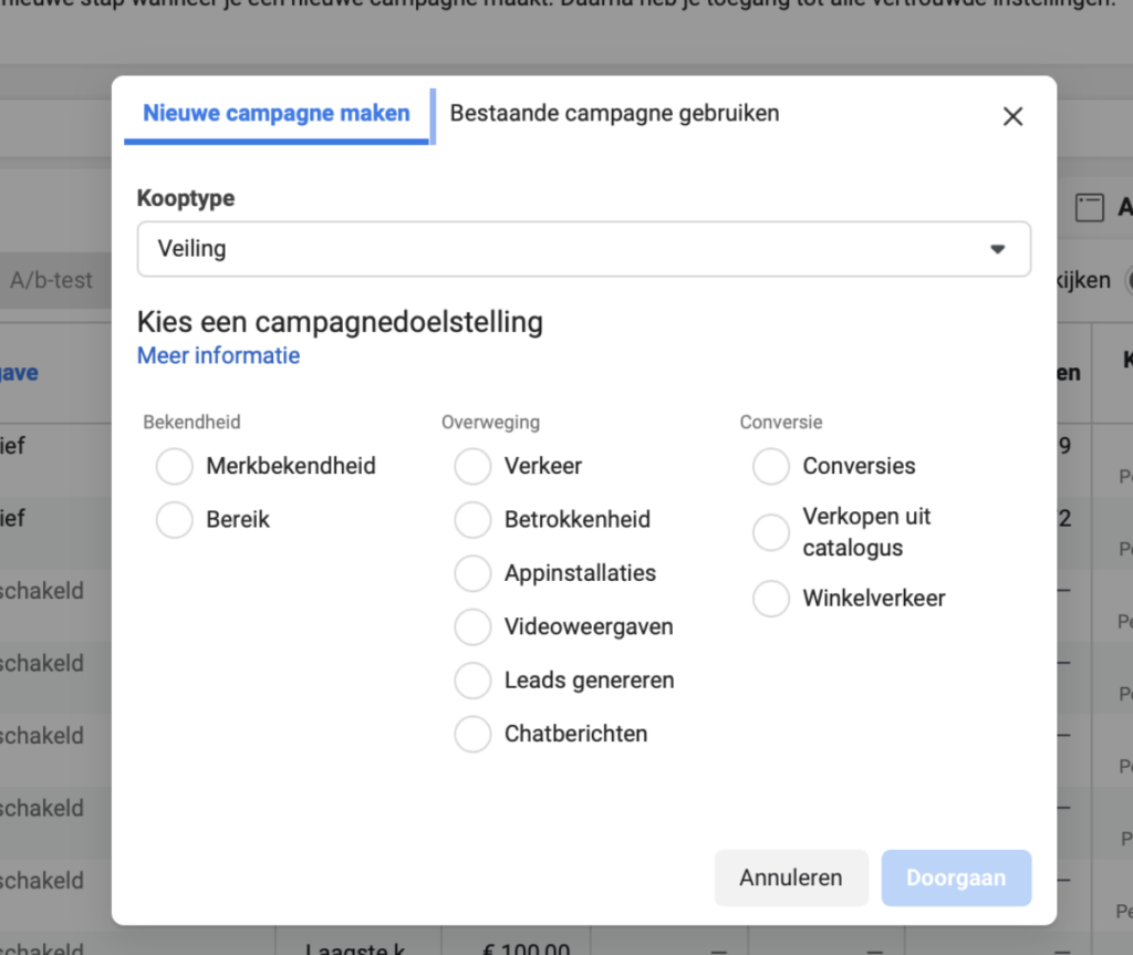Facebook campagne maken