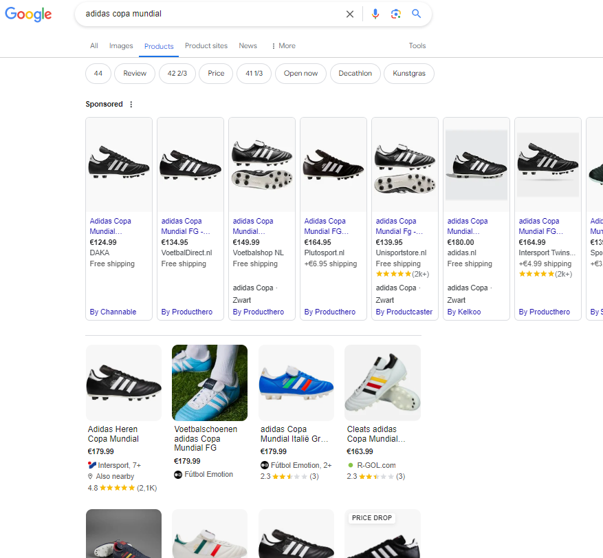 Producten in Google Shopping
