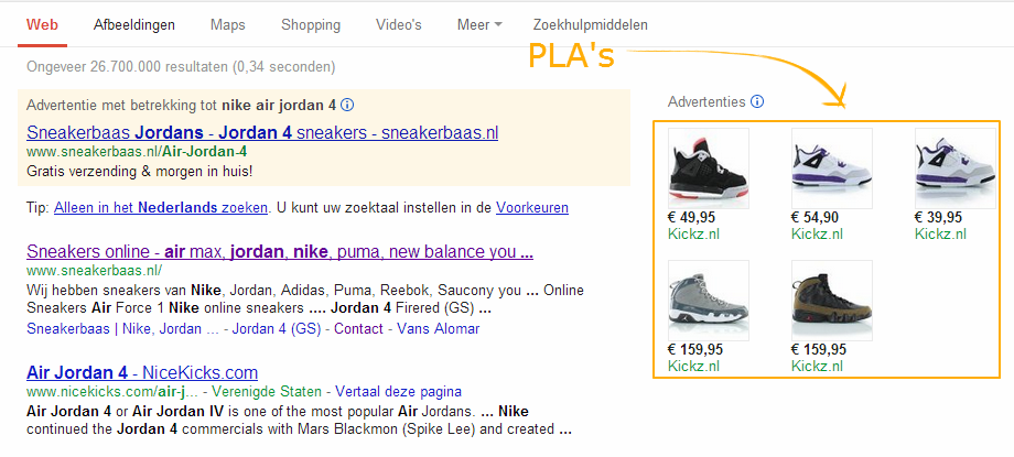 voorbeeld google shopping pla