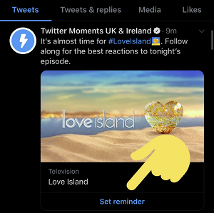 Voorbeeld van herinnering via Twitter