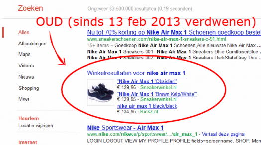 shopping in organische resultaten oud