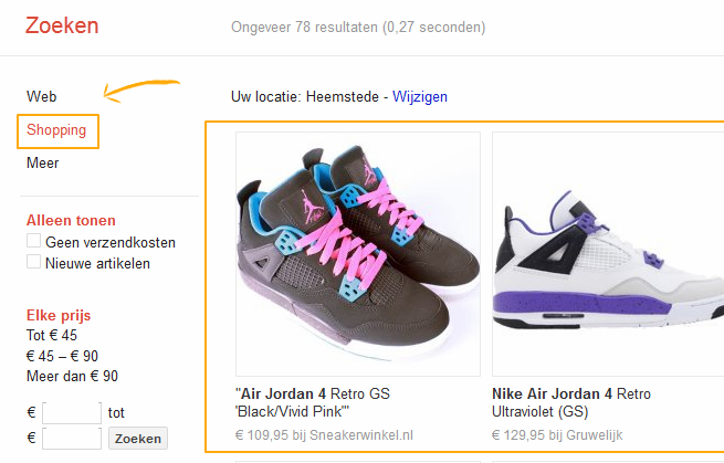 google shopping tabje